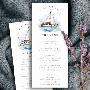 Dusky Sailboat Seascape Wedding Menü Einladung