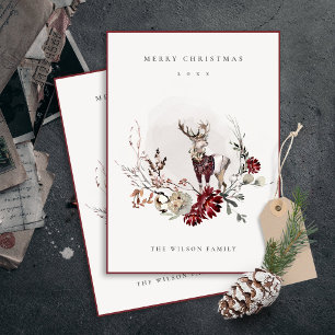 Dusky Stag Marsala Foliage Wreath Frohe Weihnachte Feiertagskarte
