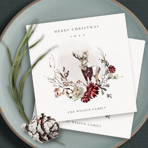 Dusky Stag Marsala Foliage Wreath Frohe Weihnachte Feiertagskarte