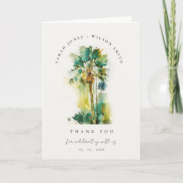 Dusky Tropical Watercolor Palm Trees Foto Hochzeit Dankeskarte