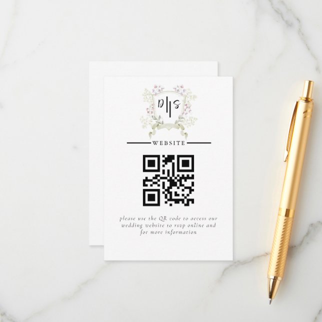 Dusky Wildblume Monogram Wappen Wedding Begleitkarte (Vorderseite/Rückseite Beispiel)