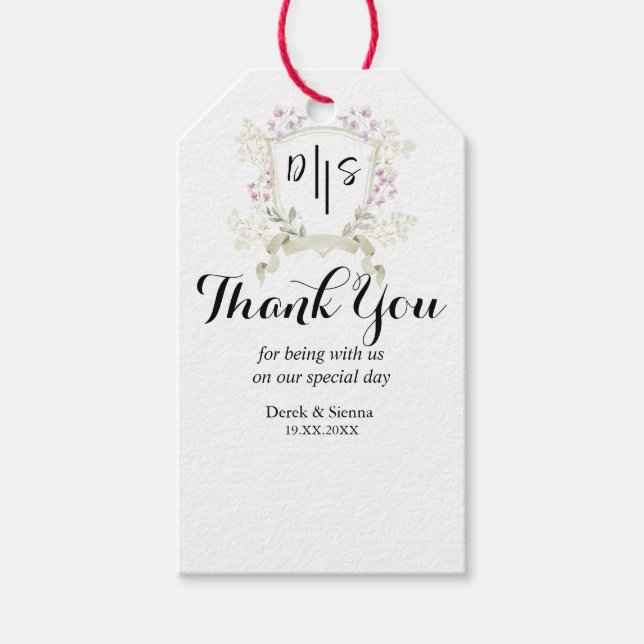 Dusky Wildblume Monogram Wappen Wedding Geschenkanhänger (Vorderseite)