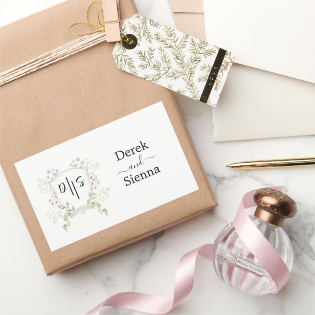 Dusky Wildblume Monogram Wappen Wedding Rechteckiger Aufkleber (Schenken)