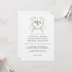 Dusky Wildblumen-Monogramm-Wappen-Hochzeit Einladung