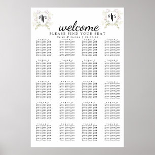 Dusky Wildflower Monogramm-Wappen Hochzeitssitzord Poster