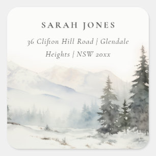 Dusky Winter Snow Mountain Landschaft Adresse Quadratischer Aufkleber