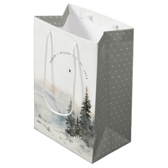 Dusky Winter Snow Mountain Landschaft Hochzeit Mittlere Geschenktüte (Vorderseite Schrägansicht)