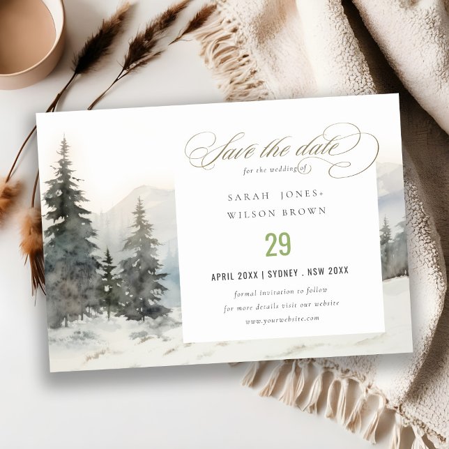 Dusky Winter Snow Mountain Landschaft Hochzeit Save The Date (Von Creator hochgeladen)