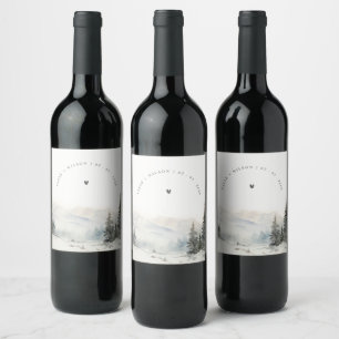 Dusky Winter Snow Mountain Landschaft Hochzeit Weinetikett