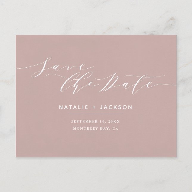 Duskyrosa + Save the Date Hochzeit Postkarte (Vorderseite)
