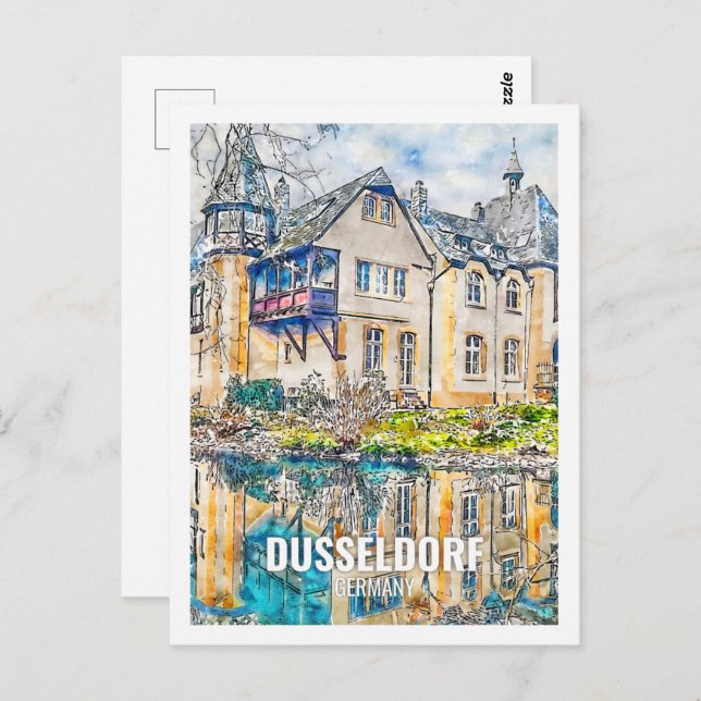 Düsseldorf Deutschland Berühmter Platz Watercolor Postkarte (Vorne/Hinten)