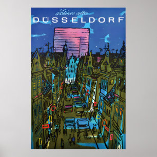 Düsseldorf Deutschland Reiseplakat Vintage Stadt W Poster