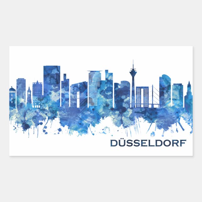 Dusseldorf Germany Skyline Blue Rechteckiger Aufkleber (Vorderseite)