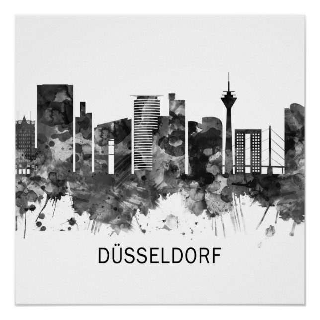 Dusseldorf Germany Skyline BW Poster (Vorderseite)