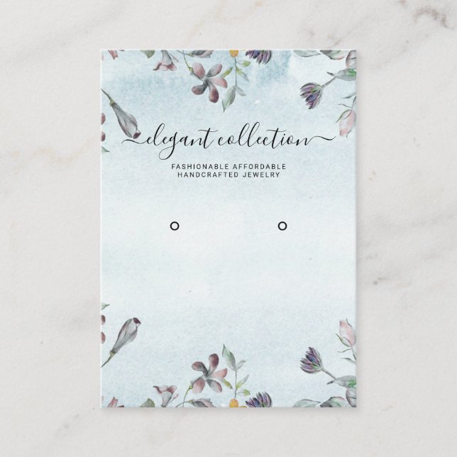 Dust Blue Floral Calligraphy Earring Display Card Visitenkarte (Vorderseite)