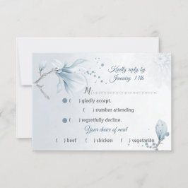 Dustblaue Magnolienspeisen Blume Auswahl UAWG RSVP Karte