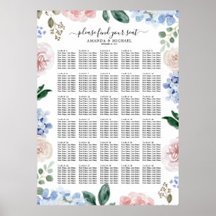 Dustenblaue Hydrangeas pastellrosa Sitzkarte Poster