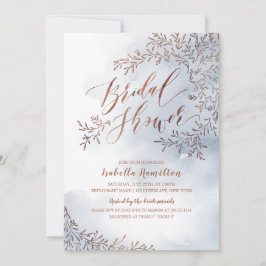 Dustenblaues rustikales Blumenkalligraphie-Brautpa Einladung