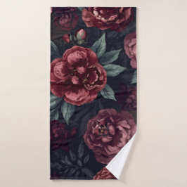 Düster-blumiges Wasserfarbendesign in dunklem Rot Badehandtuch