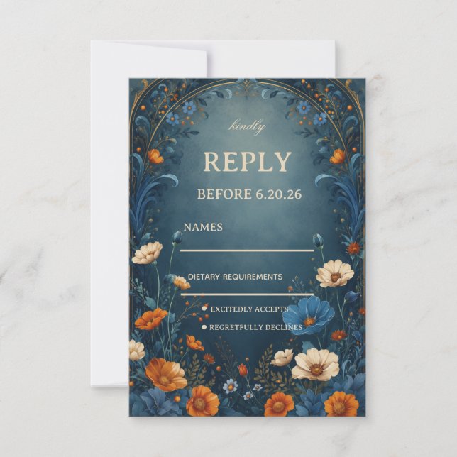 Düster botanisches Ornament RSVP Karte (Vorderseite)