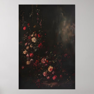 Düster dunkle botanische florale Rosenblumenkunst, Poster