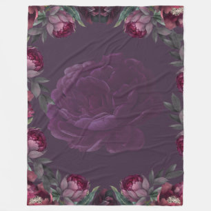 Düster dunkle florale lila Pfingstrose-Fleece-Wurf Fleecedecke