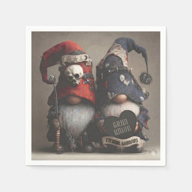 Düster-fantastische Gnome halten Herz mit Text Serviette (Vorderseite)