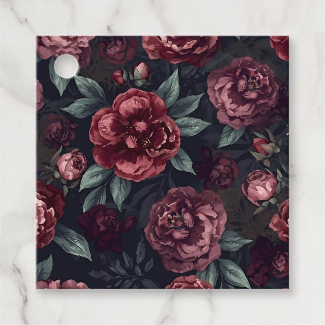Düster florale Wasserfarbe Dunkelrotes Muster Geschenkanhänger (Vorderseite)