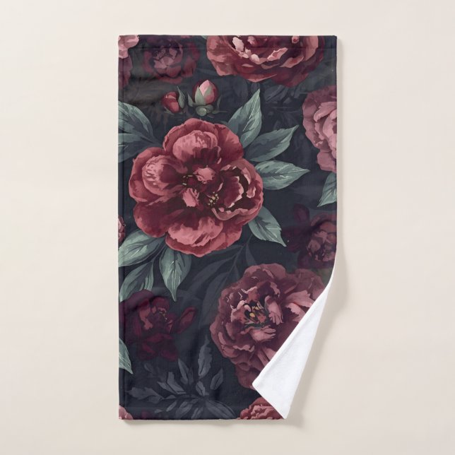 Düster florale Wasserfarbe Dunkelrotes Muster Handtuch (Handtuch)