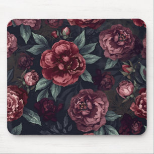 Düster florale Wasserfarbe Dunkelrotes Muster Mousepad