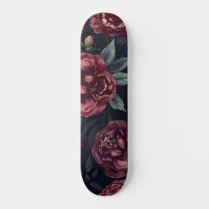 Düster florale Wasserfarbe Dunkelrotes Muster Skateboard