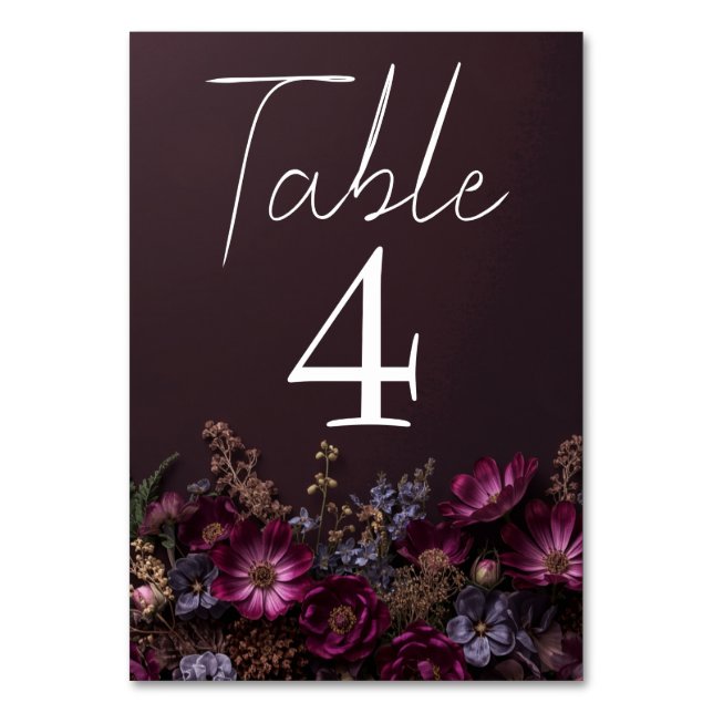 Düster florale wilde Herbstblumen Hochzeit Tischnummer (Vorderseite)