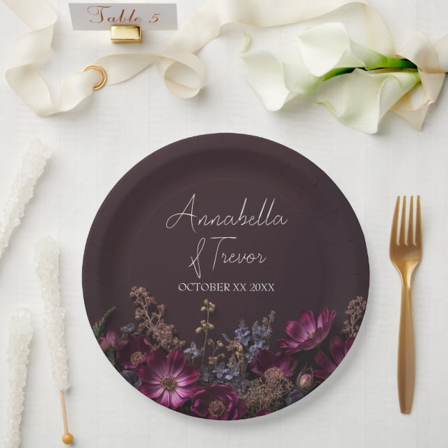 Düster florale wilde Hochzeitsblumen mit individue Pappteller (Hochzeit)