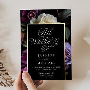 Düster-gotische Blumenfolie-Hochzeitseinladung Folieneinladung