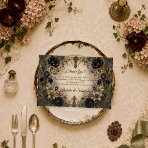 Düster-gotische botanische Hochzeit Dankeskarte