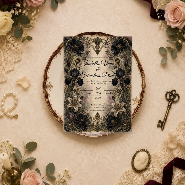 Düster-gotische botanische Hochzeit Einladung (Von Creator hochgeladen)