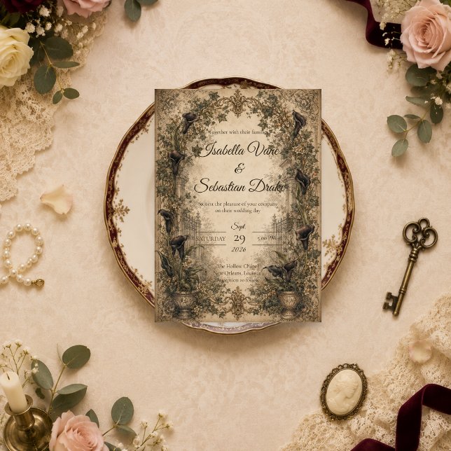 Düster-gotische botanische Hochzeit Einladung (Von Creator hochgeladen)