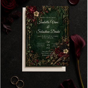 Düster-gotische botanische Hochzeit Einladung