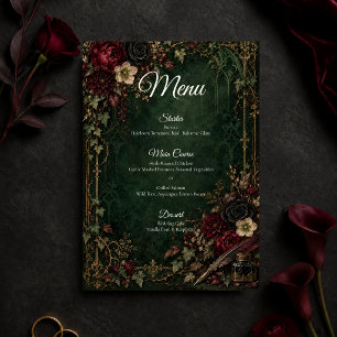 Düster-gotische botanische Hochzeit Menükarte