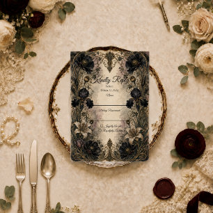 Düster-gotische botanische Hochzeit RSVP Karte