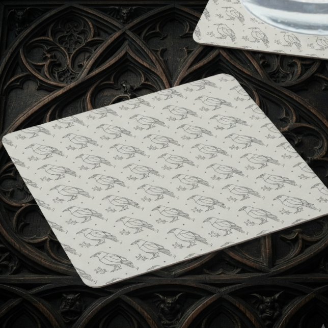 Düster-gotische Dark Academia-Rabe Rechteckiger Pappuntersetzer (Raven paper coasters for gothic decor enthusiasts' Halloween styling.)