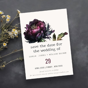Düster-gotische dunkel violette schwarze Pfingstro Save The Date