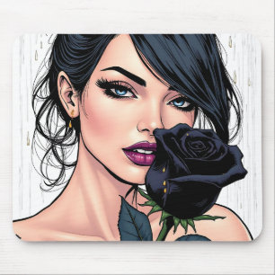 Düster-gotische Frau mit Rose Dunkle Ästhetik Mousepad