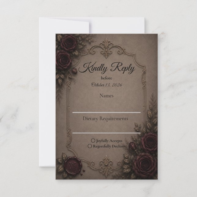 Düster-gotische Hochzeit RSVP Karte (Vorderseite)