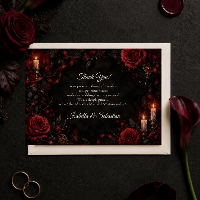 Düster-gotische Rosenhochzeit Dankeskarte (Von Creator hochgeladen)