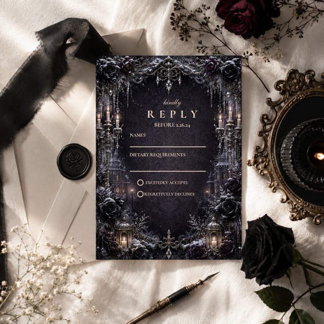 Düster-gotische Winterhochzeit RSVP Karte (Von Creator hochgeladen)