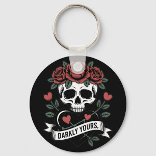 Düster-Ihr Grafik: Gothic-Schädel mit roten Rosen Schlüsselanhänger