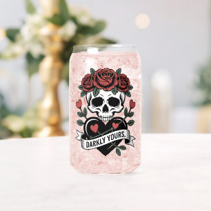 Düster-Ihr Grafik: Gothic-Totenkopf mit roten Rose Dosenglas