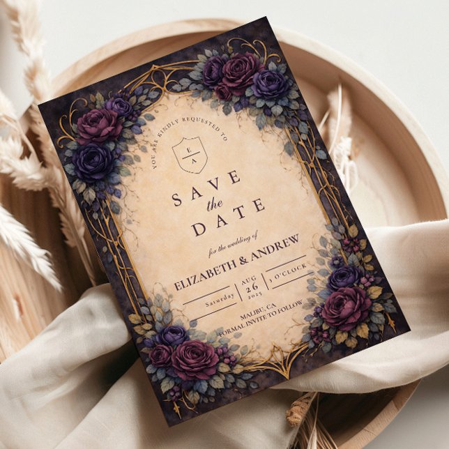 Düster-lila gotische florale Hochzeit Save The Date (Von Creator hochgeladen)