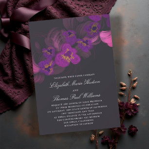 Düster-lila Orchideen - Florale elegante Hochzeit Einladung